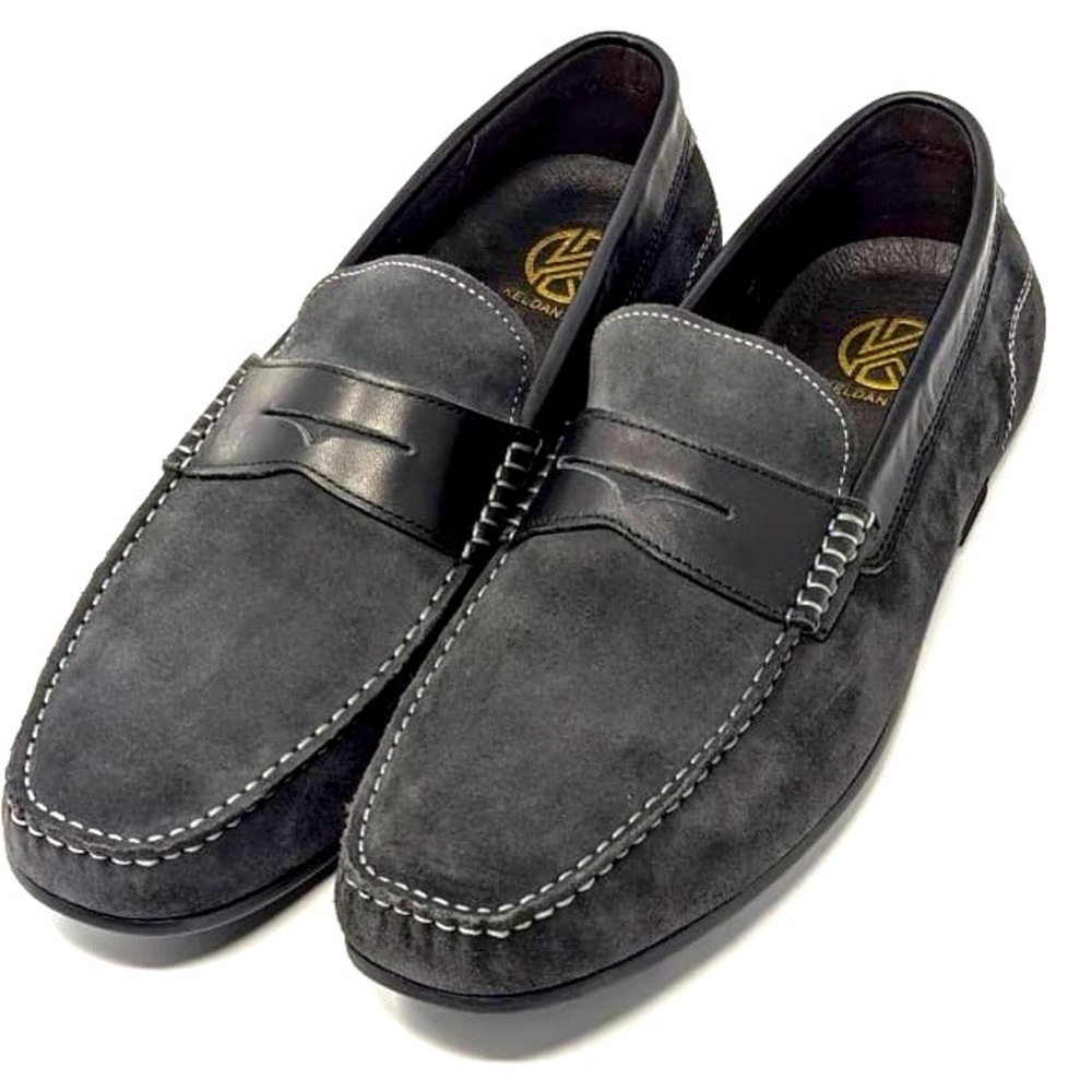 Gray Suede Round Toe Loafers